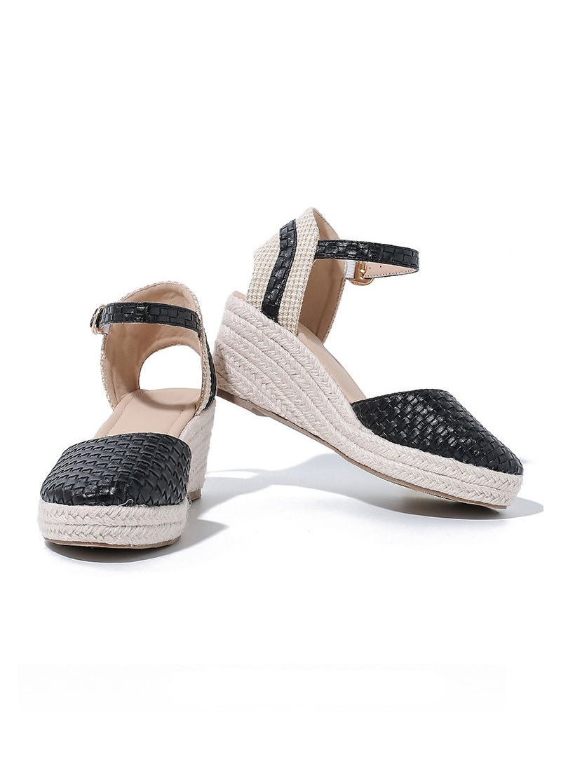 Women's Closed Toe Espadrille Dressy Platform Sandals Ankle Strap Cutout Casual Wedge Braided Sandal