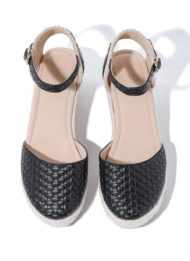 Women's Closed Toe Espadrille Dressy Platform Sandals Ankle Strap Cutout Casual Wedge Braided Sandal