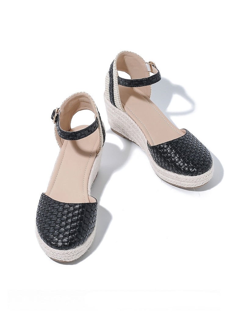 Women's Closed Toe Espadrille Dressy Platform Sandals Ankle Strap Cutout Casual Wedge Braided Sandal