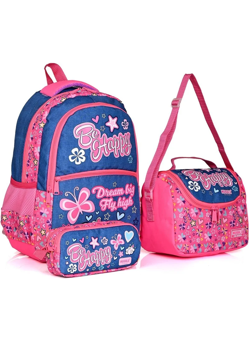 muggle MU 7464 Be Happy School Backpack Set of 3