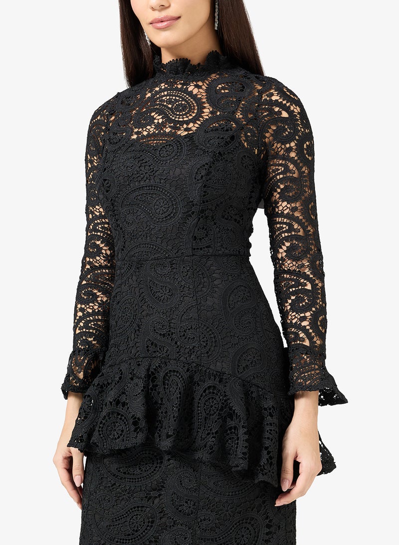 Maya Ruffle Lace Detail Bell Sleeve Midi Dress - Image 3