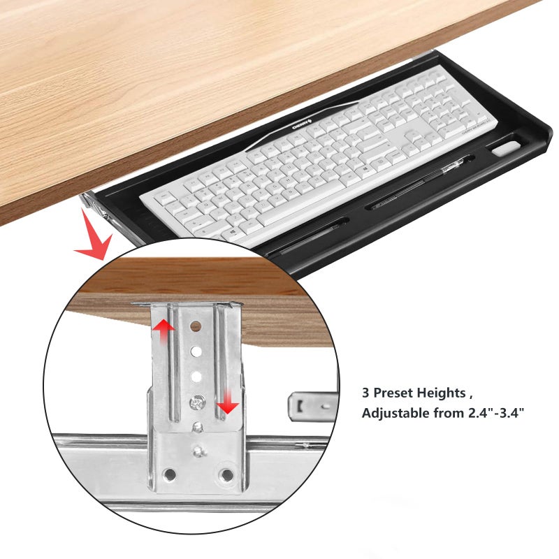 TOOCUST Under Desk Keyboard Tray, 20" Wx11"D Sturdy Key Board Tray Under Desk Slide with Pen Tray, Desk Extender with Pen Holder,Black - Image 5