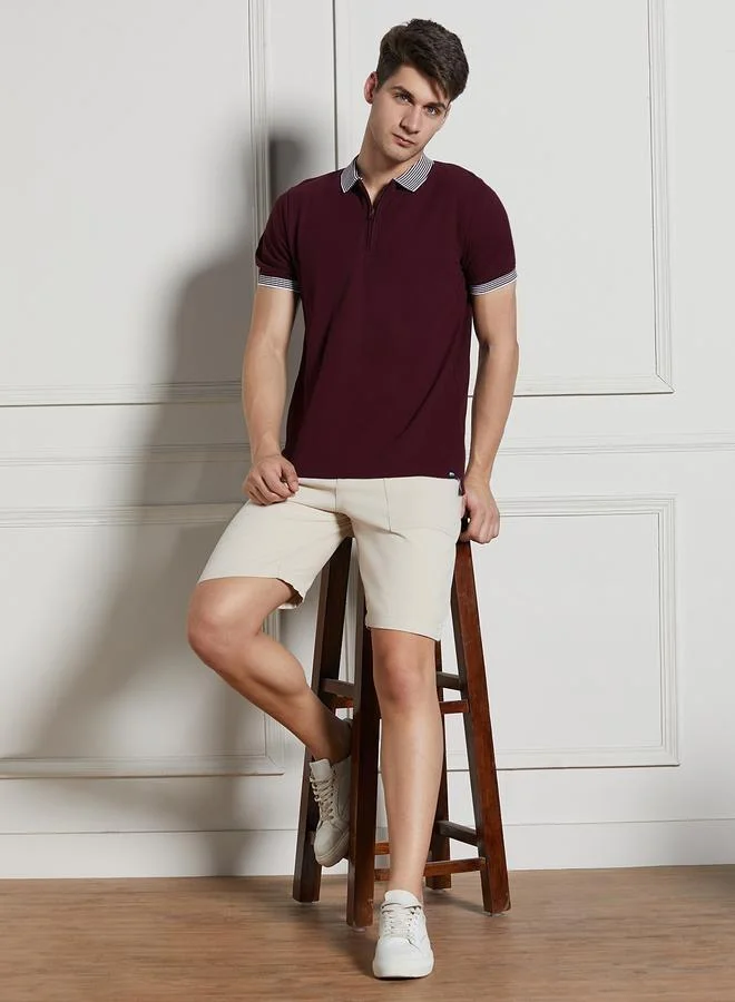 Men'S Rust 100% Cotton Solid Pattern Regular Fit T-Shirt
