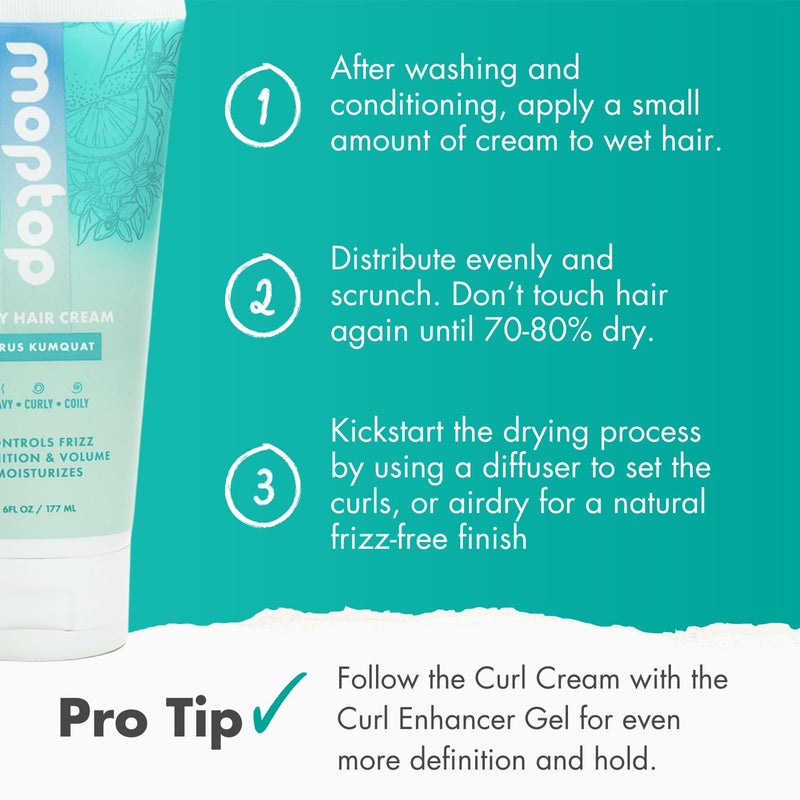MopTop Curl Cream - Moisturizing Curl Activator for Frizz Control & Volume, Curl Defining Cream for Wavy, Curly & Coily Hair, Made with Junk-Free Natural Ingredients (Citrus Kumquat Fragrance, 6oz) - Image 4