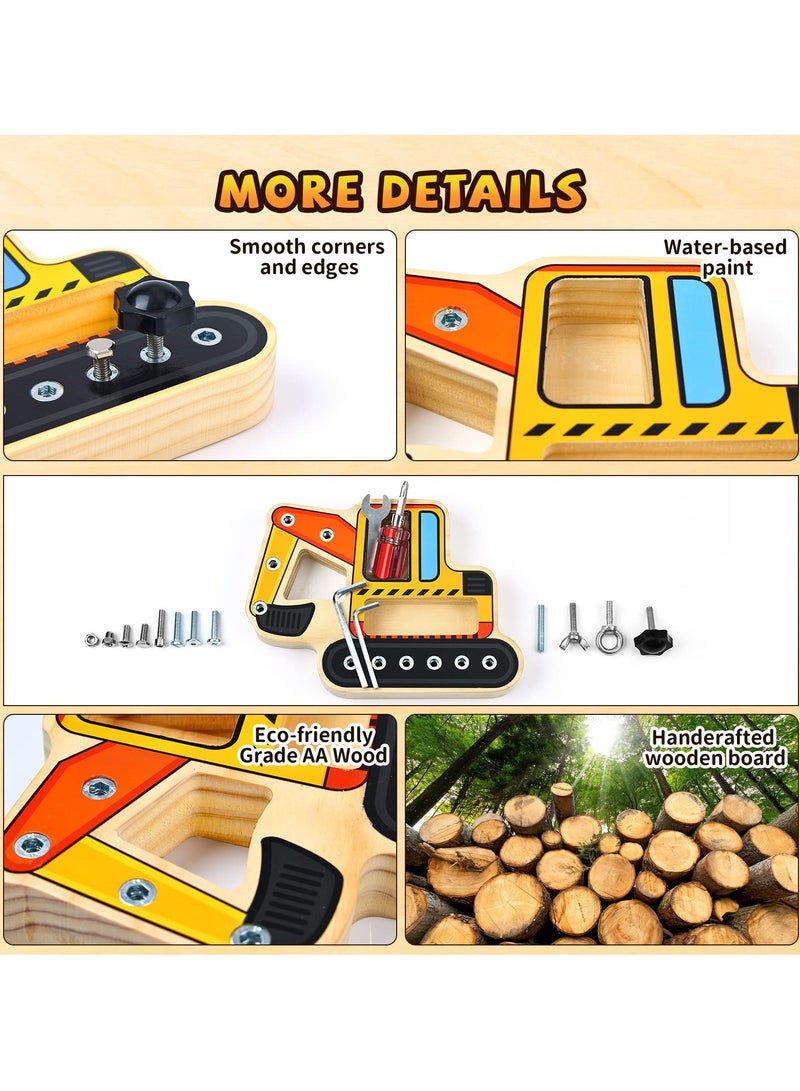 SYOSI SYOSI Montessori Wooden Toy, Screw Driver Board for Kids Screw Board Pedagogical Skill Toy Educational Toys for 3 4 5 Years Old Kids Fine Motor Skills Toys (Excavator)  - Image 5