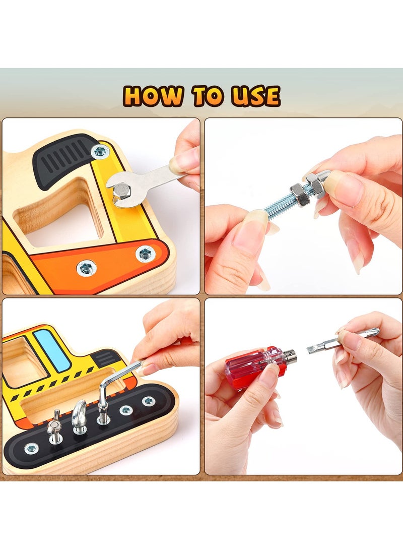 SYOSI SYOSI Montessori Wooden Toy, Screw Driver Board for Kids Screw Board Pedagogical Skill Toy Educational Toys for 3 4 5 Years Old Kids Fine Motor Skills Toys (Excavator)  - Image 3