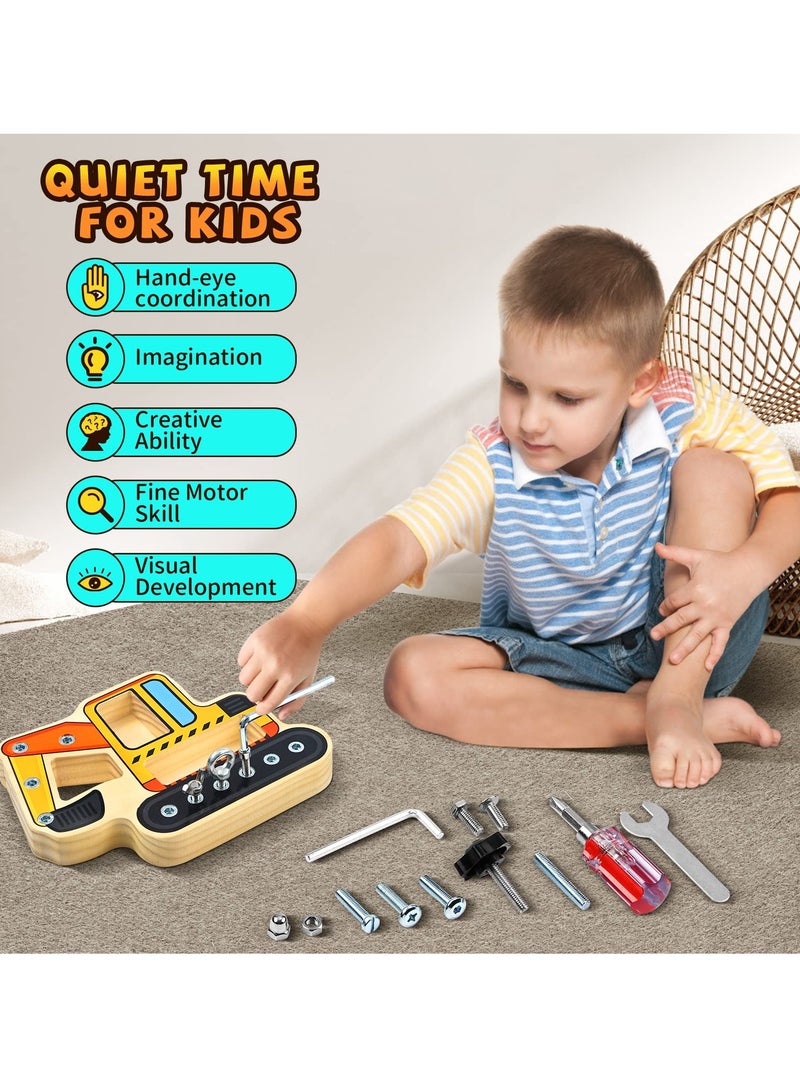 SYOSI SYOSI Montessori Wooden Toy, Screw Driver Board for Kids Screw Board Pedagogical Skill Toy Educational Toys for 3 4 5 Years Old Kids Fine Motor Skills Toys (Excavator)  - Image 4