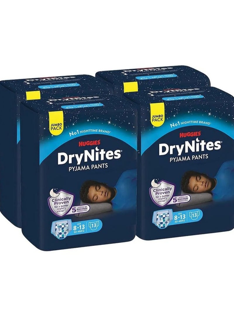 HUGGIES DryNites Pyjama Pants, 8-13 years, Bed Wetting Diaper, Boys, 27-57 kg, Jumbo Pack 13 Pants, Pack Of 4 - Image 1