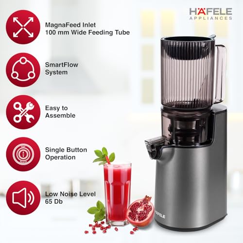 Hafele Magnus Prime Cold Press Juicer, 100mm Wide Chute, All-in-1 Fruit & Vegetable Juicer, 50RPM Speed for Max Nutrition,Maximum Extraction of Juice, 250W - Image 4