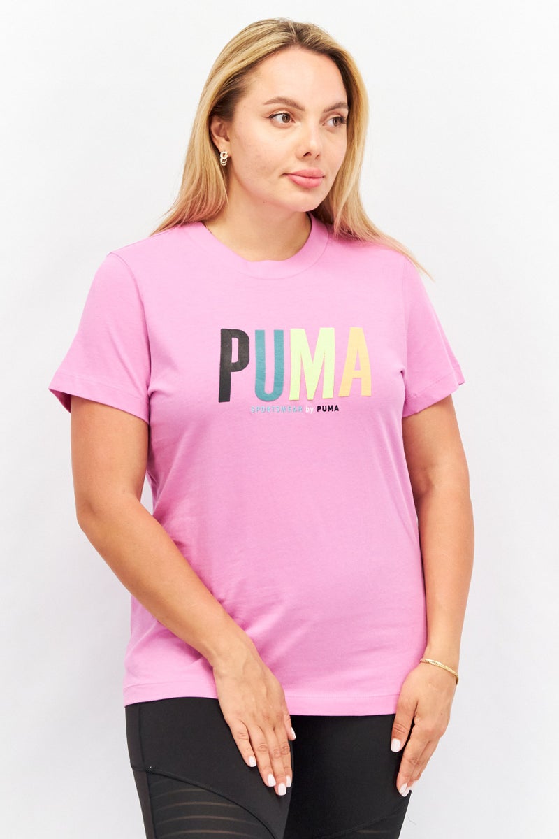 PUMA Women Sportswear Fit Short Sleeve Brand Logo Training T-Shirt, Pink - Image 1