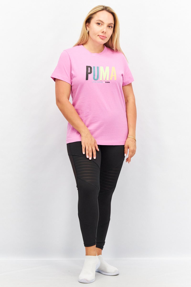 PUMA تي شيرت تدريب قصير الأكمام للنساء مع شعار العلامة التجارية، وردي - Image 2