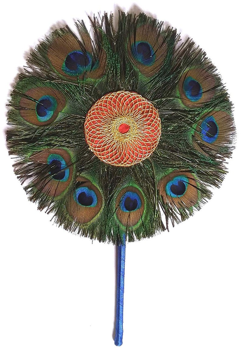 ROLLYWARE Adult Natural Peacock Feather More Pankh Fan Tails Original Full Length Laddu Gopal Handmade Morpankh Peacock Feather Dress, Pack Of (5) - Image 1