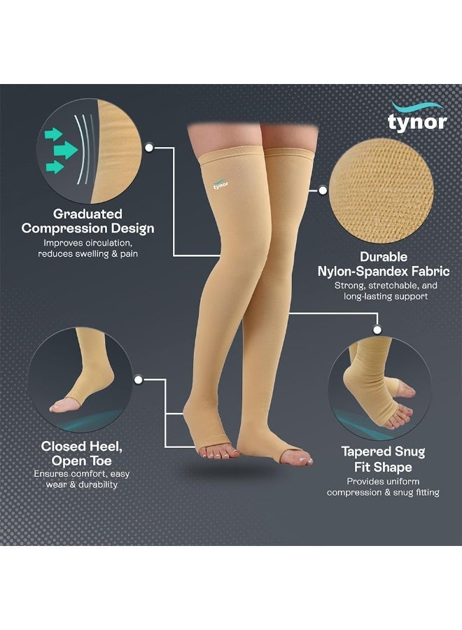 Tynor Compression Stocking Mid Thigh Classic, Beige, Large, 1 Pair - Image 3