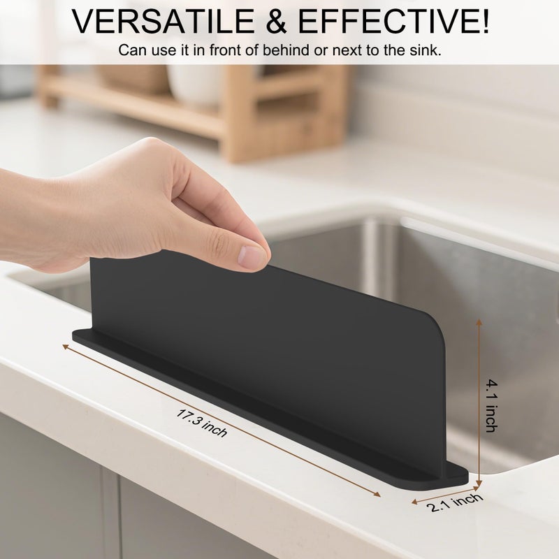 Mofason Silicone Sink Splash Guard, Sink Splash Guard with Suction Cup, Kitchen Sink Splash Guard that Can Be Placed Behind the Sink, Sink Splash Guard(17.3 x 4.1 Inch Black) - Image 2