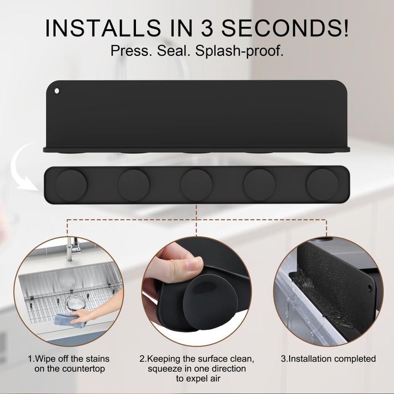 Mofason Silicone Sink Splash Guard, Sink Splash Guard with Suction Cup, Kitchen Sink Splash Guard that Can Be Placed Behind the Sink, Sink Splash Guard(17.3 x 4.1 Inch Black) - Image 3