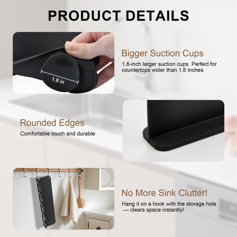 Mofason Silicone Sink Splash Guard, Sink Splash Guard with Suction Cup, Kitchen Sink Splash Guard that Can Be Placed Behind the Sink, Sink Splash Guard(17.3 x 4.1 Inch Black) - Image 5
