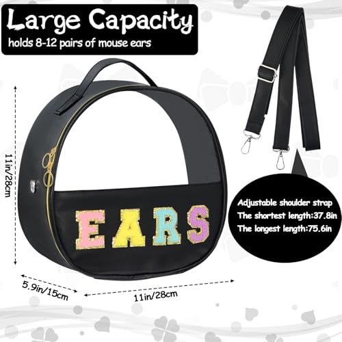 RSSCIIIUL Translucent Mouse Ears Travel Case, Chenille Letter Headband Ears Holder Waterproof Hair Accessories Organizer Storage for Women Adults Gift Large Thicken Makeup Snack Bag for Park Travel (Black) - Image 2