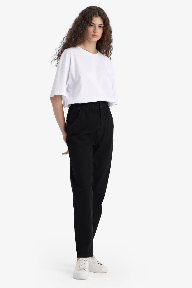 DeFacto Black Woman Paperbag Fit Regular Hem Jean Trousers Casual - Image 3