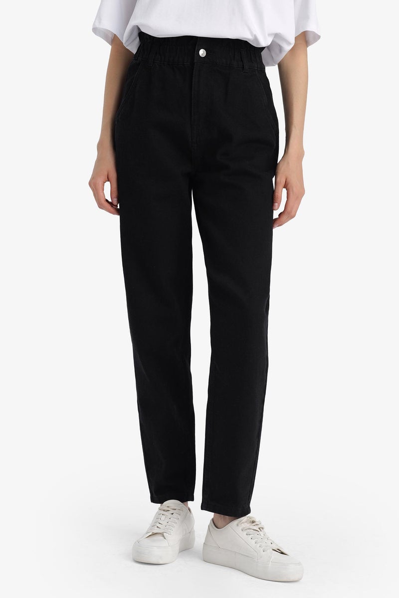 DeFacto Black Woman Paperbag Fit Regular Hem Jean Trousers Casual - Image 2