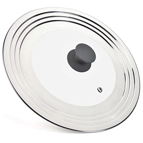 WishDirect Universal Lid for Pots Pans and Skillets - One Lid Fits All 8.25-12 Inch Pots Frying Pans Skillets Woks, Replacement Pot Lid with Upgraded Heavy Duty Heat Resistant Silicone Handle, Gray - Image 1