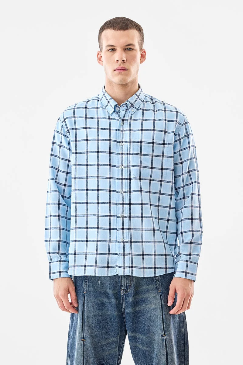سنيتش Light Blue Checkered Long Sleeve Regular Fit Shirt
