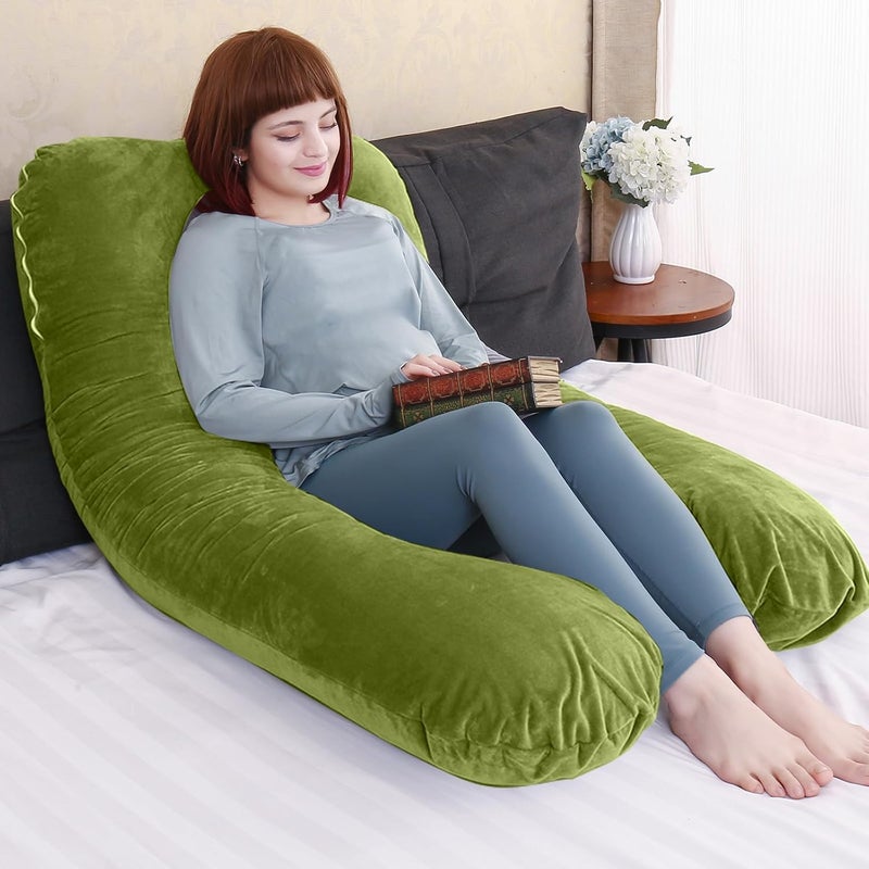 TaiBest U Shaped Full Body Pregnancy Pillow with Removable Cover for Maternity Women,Pregnancy Pillows for Sleeping,Support for Back, Legs, Belly,55 Inch Pregnancy Pillow for Women (Cotton, Green) - Image 3