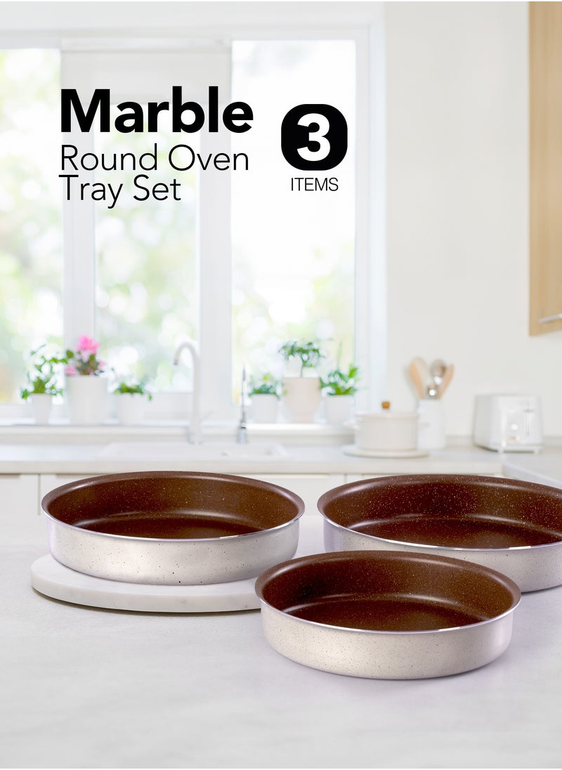 Grandi - 3 Piece Cook Round Oven Tray Set 7-Layer Granite Coating Non-Stick Surface Brown granite 24-26-30cm - Image 1