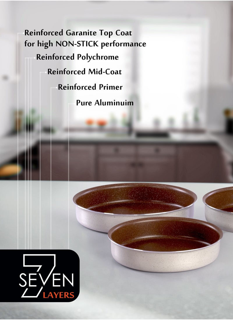 Grandi - 3 Piece Cook Round Oven Tray Set 7-Layer Granite Coating Non-Stick Surface Brown granite 24-26-30cm - Image 1