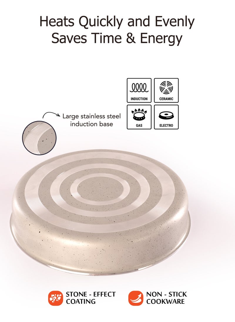 Grandi - 3 Piece Cook Round Oven Tray Set 7-Layer Granite Coating Non-Stick Surface Brown granite 24-26-30cm - Image 1