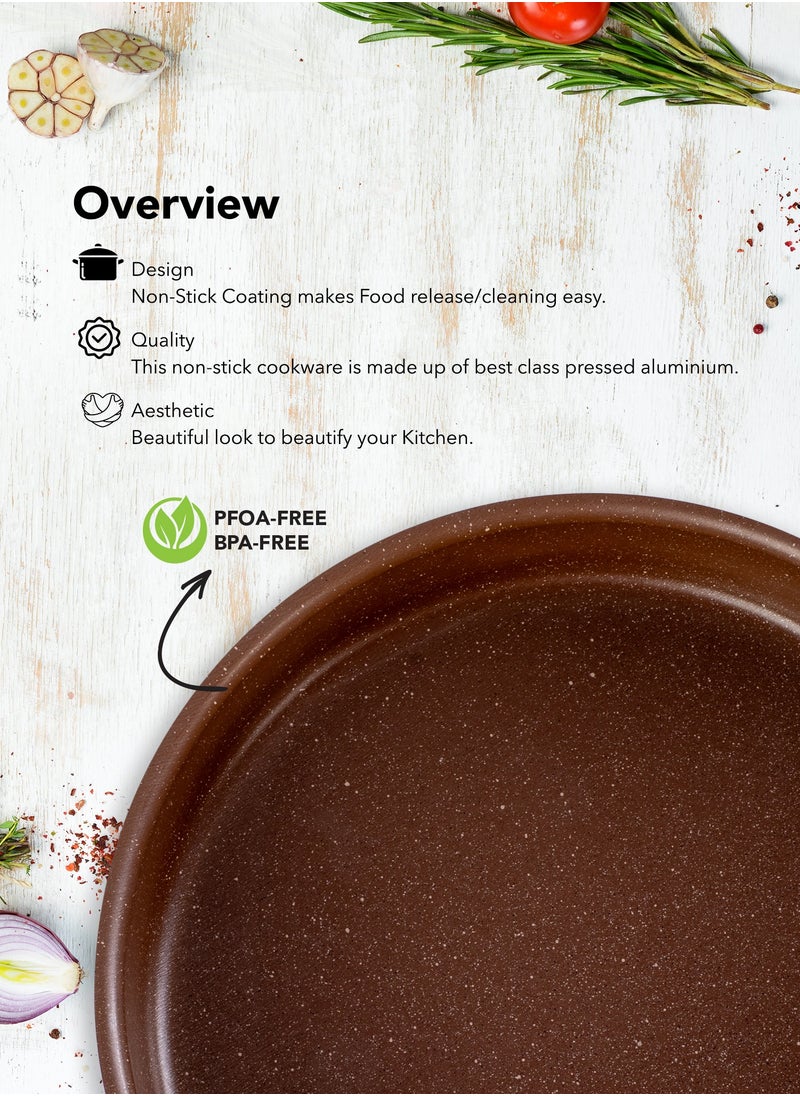 Grandi - 3 Piece Cook Round Oven Tray Set 7-Layer Granite Coating Non-Stick Surface Brown granite 24-26-30cm - Image 1