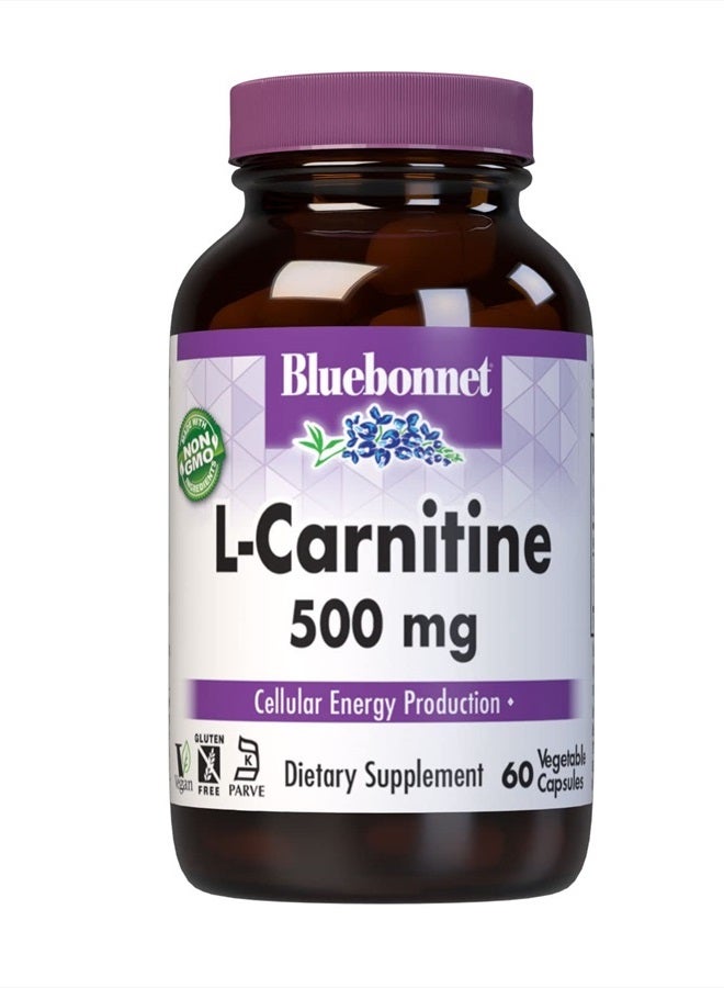 Bluebonnet كبسولات فيتامين L-Carnitine 500 ملغ من بلو بونيت، بيضاء، 60 حبة - Image 1