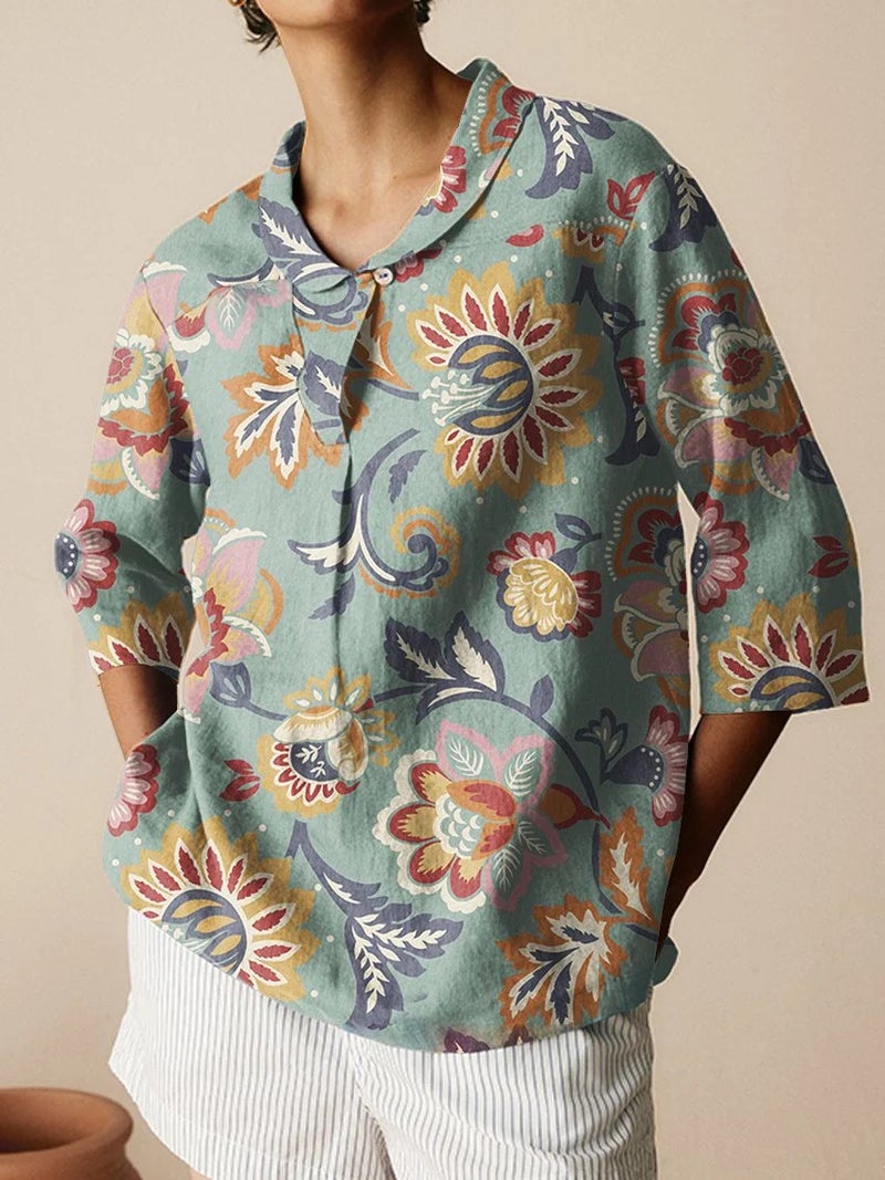 2024 Autumn New Women''s Long Sleeve Shirt Creative Retro Bamboo Linen Shirt Casual T-Shirt - Image 4