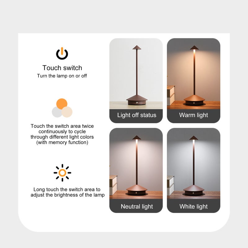 LED Mushroom Night Light Restaurant Table Lamp Bedside Ambient Light Touch Switch Infinitely Dimmable Tri-color Dimming 1800mah Battery - Image 4