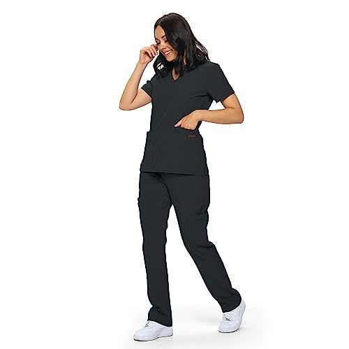 MONARCH UNIFORMS أطقم زى مونيك للتمريض في مقاسات عادية وصغيرة مع سروال تمريض مرن للنساء - (أسود) - م - Image 4