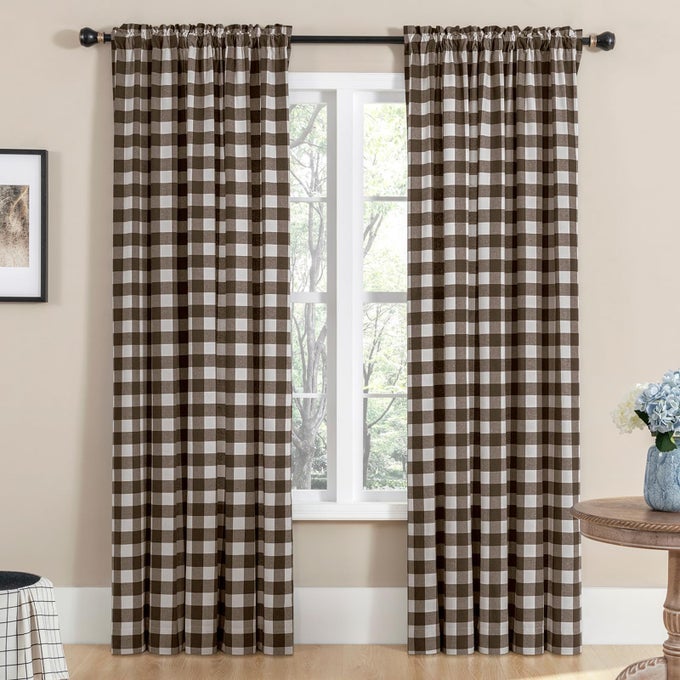 Buffalo Check Plaid Curtains for Living Room Bedroom Farmhouse Gingham Style Cotton Texture Rod Pocket Semi Curtain Drapes Brown 52 x 84 Inch2 Panels
