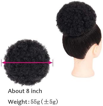 Quupy 8inch Black Big Afro Puff Drawstring Ponytail Hair Extenion Short Curly Hair Bun Pony Puff Synthetic Updo Hairpieces with Clip for Women Girls 1PC - Image 3