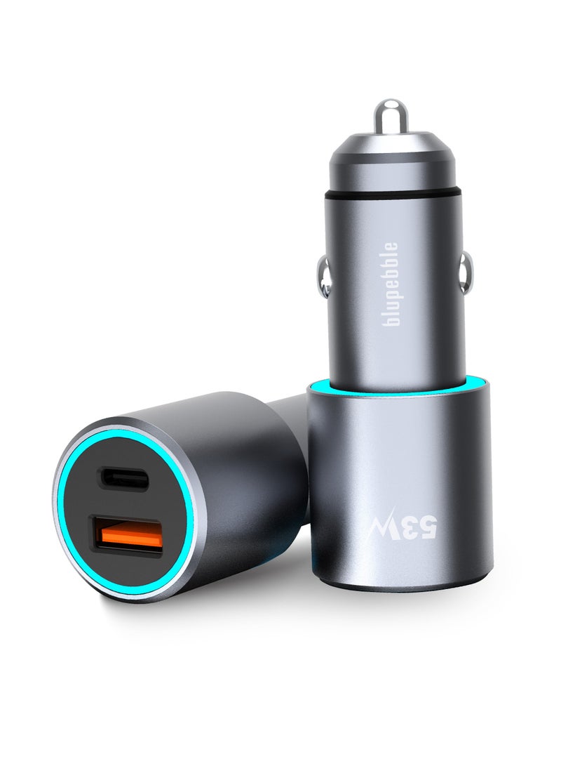 blupebble NaviPower 53W Dual Port Fast Car Charger | USB-C PD + USB-A QC 3.0 Adapter for iPhone 14/13 Series, iPad Pro, MacBook & Android Devices - Image 2