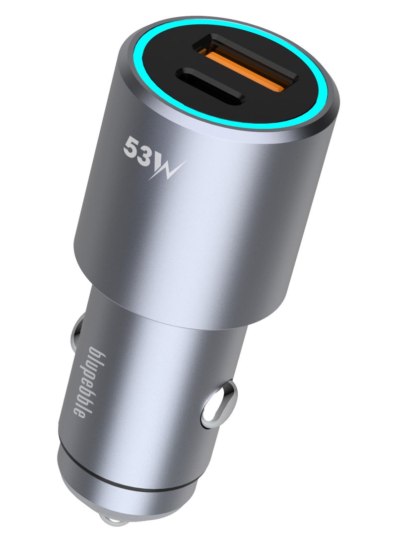 blupebble NaviPower 53W Dual Port Fast Car Charger | USB-C PD + USB-A QC 3.0 Adapter for iPhone 14/13 Series, iPad Pro, MacBook & Android Devices - Image 1