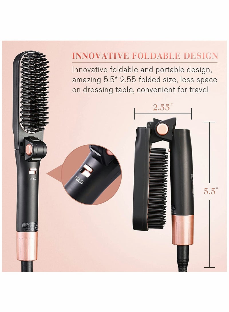 Zikra Hair Straightener Brush, Foldable Hair Straightener & Hair Curler with Built-in Comb, 3 Temp Settings, 2-in-1 Hair Straightener Brush for Hair Salon Results, Perfect for Travel(Black) - Image 5