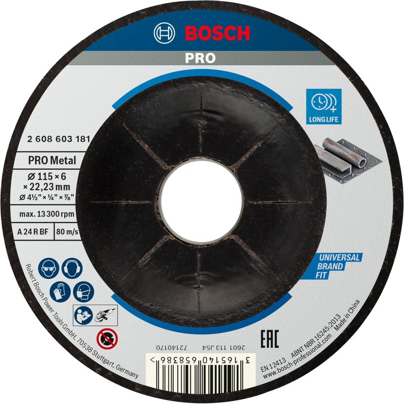 Bosch Professional 1x Standard for Metal Grinding Disc (for Metal, Ø 115 x 6 x 22,23 mm, Depressed Centre, Accessory Angle Grinder) - Image 1