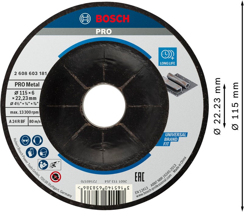Bosch Professional 1x Standard for Metal Grinding Disc (for Metal, Ø 115 x 6 x 22,23 mm, Depressed Centre, Accessory Angle Grinder) - Image 2