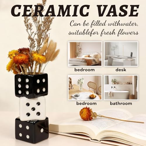 Tnstbiee Triple Dice Ceramic Vase – Elegant Black & White Decorative Vase for Home & Bar, Perfect for Flowers | Unique Centerpiece for Dining Table, Coffee Table & Entryway | Stylish Decor for Kitchen - Image 4