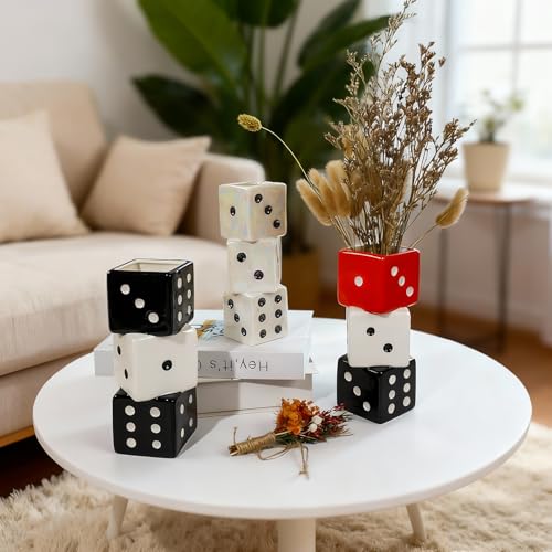 Tnstbiee Triple Dice Ceramic Vase – Elegant Black & White Decorative Vase for Home & Bar, Perfect for Flowers | Unique Centerpiece for Dining Table, Coffee Table & Entryway | Stylish Decor for Kitchen - Image 5
