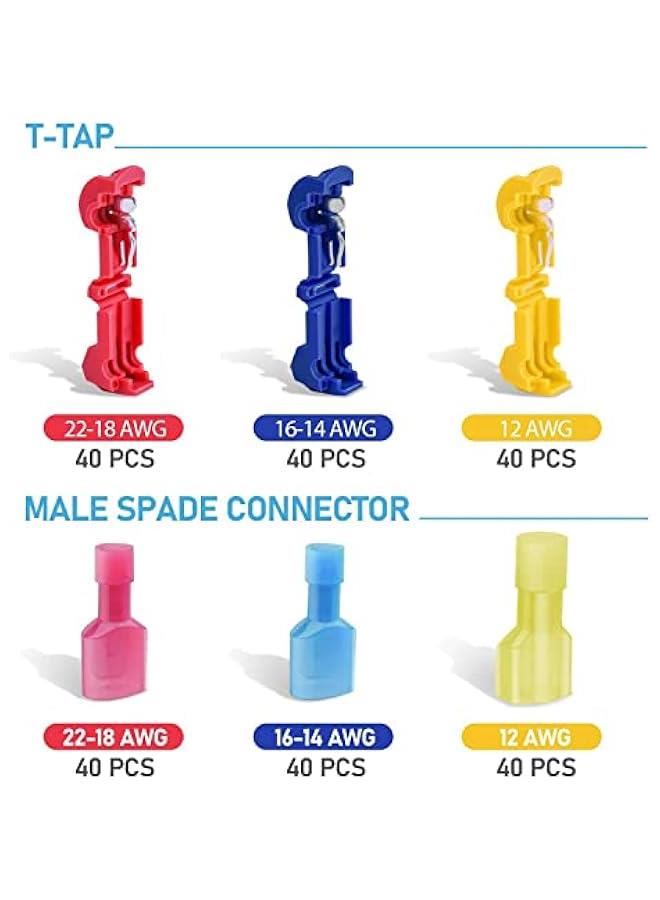 BWSJ Quick Connect Wire Terminals TTap Self Stripping with Nylon Fully Insulated Male Quick onnect Kit Mains Branch Wire Clamp Set 240 - Image 4