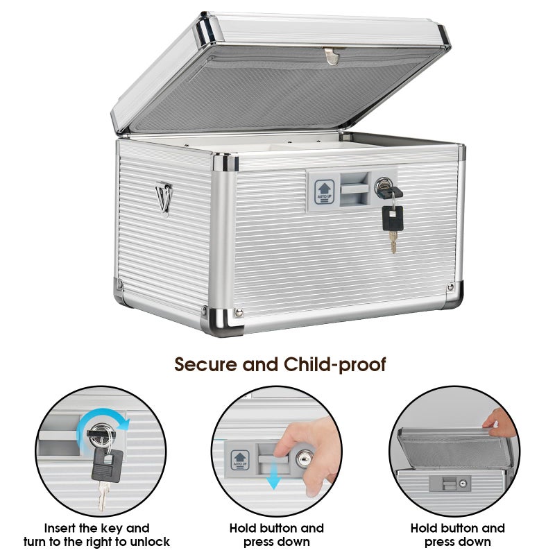 Lockbako Medicine Lock Box with Key, Alluminum Alloy Box for Medication,First Aid Box with a Removeable Tray to Store Medicines & Pills for Home, Silver 12 * 7.68 * 7.87 Inch - Image 4