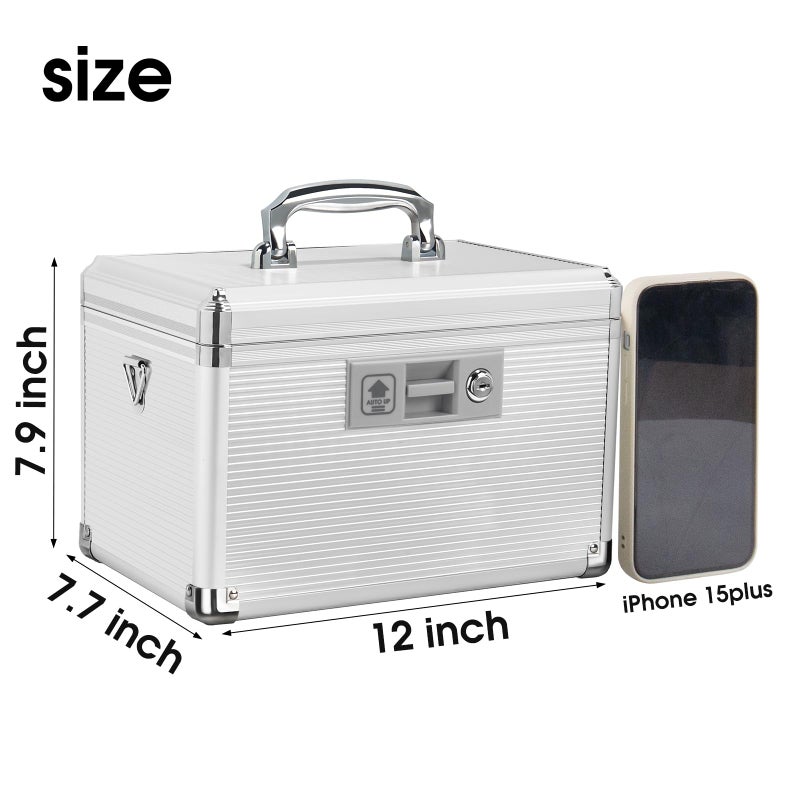 Lockbako Medicine Lock Box with Key, Alluminum Alloy Box for Medication,First Aid Box with a Removeable Tray to Store Medicines & Pills for Home, Silver 12 * 7.68 * 7.87 Inch - Image 2