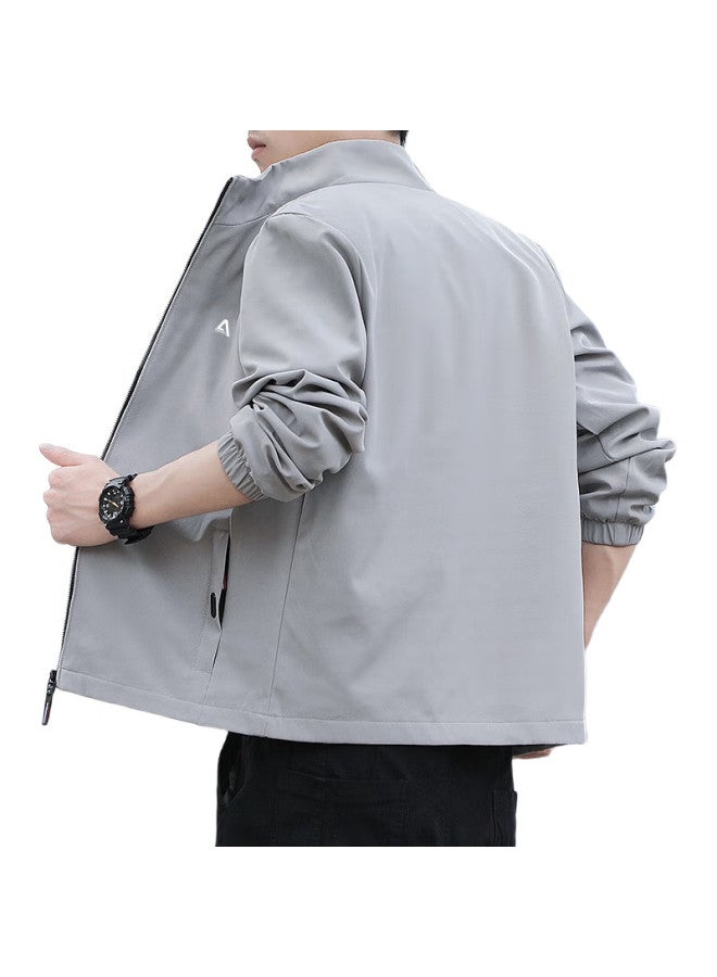 ROMON Jacket For Men, Trendy Autumn Business Executive Stand-Collar Loose Casual Windproof Coat, Men'S Clothing Jk83, Gray, 2Xl - Image 1