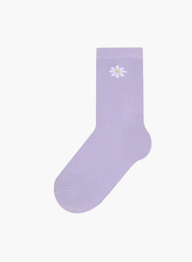 Little Missy MULTICOLOR Floral Print Crew Lenght Socks - Set of 5 for Women | Best Price UAE