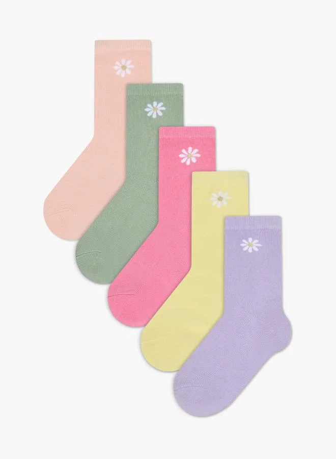 Floral Print Crew Lenght Socks - Set of 5
