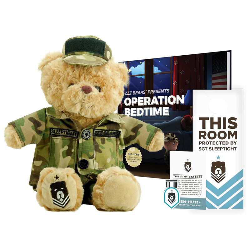 ZZZ Bears SGT Sleeptight Army Teddy Bear with Storybook  Sleep System Comforting Gift for Army Kids Helps with Bedtime Routine Deployment Separation  Emotional Support - Image 2